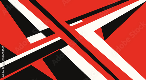 Art deco minimalist background with red, black and white lines 