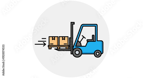 Blue Forklift Truck Transporting Boxes on Pallet.