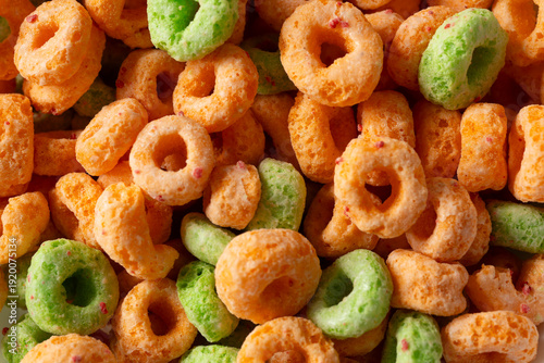 Foto A top down view of a pile of apple flavored cereal, as a background