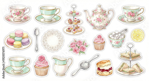 Vintage Afternoon Tea Party and Floral Sticker Set