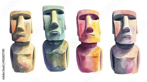 Moai Statues. Moai Statues hand drawn watercolor illustration