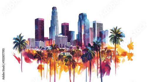 Los Angeles. Los Angeles hand drawn watercolor illustration