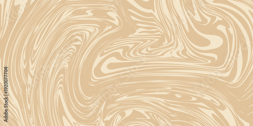 Beige marble acrylic swirl seamless pattern. Coffee latte, caramel, ice cream texture. 1970s trippy psychedelic waves print background.