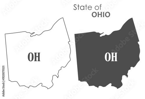 Ohio. The outline and silhouette of the state with the abbreviated abbreviation of the name. The state border. A template for the design of printed products