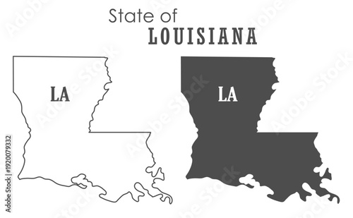 Louisiana. The outline and silhouette of the state with the abbreviated abbreviation of the name. The state border. A template for the design of printed products
