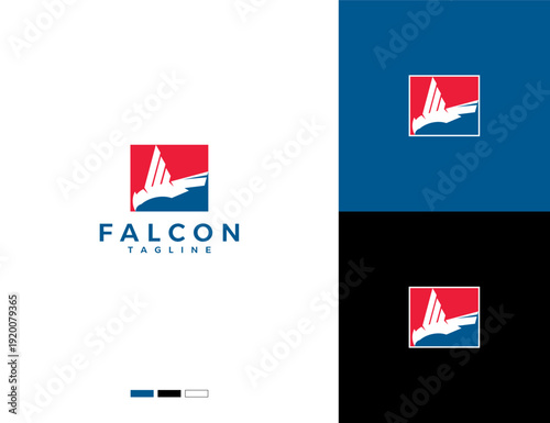 logo of an eagle flying swooping down. falcon logo. minimalist and modern