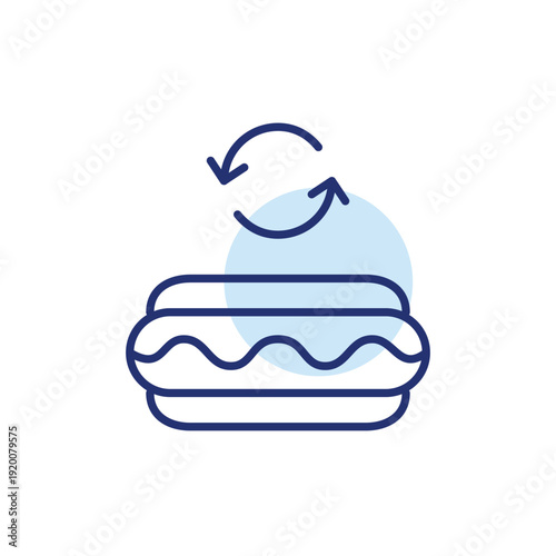 Hot dog in a bun and renew arrows. Food delivery update, takeaway menu refresh. Sustainable ingredients. Pixel perfect, editable stroke vector icon