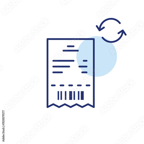 Receipt with barcode and renew arrows. Payment update, receipt refresh, billing renewal. Pixel perfect, editable stroke vector icon
