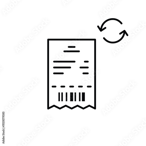 Receipt with barcode and renew arrows. Payment update, receipt refresh, billing renewal. Pixel perfect, editable stroke vector icon