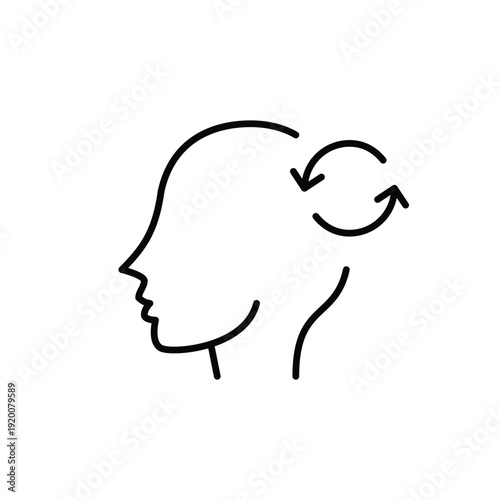 Human head and renew arrows. Mindset update, mental refresh. New thinking cycle. Pixel perfect, editable stroke vector icon