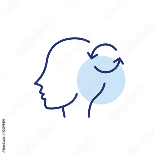 Human head and renew arrows. Mindset update, mental refresh. New thinking cycle. Pixel perfect, editable stroke vector icon