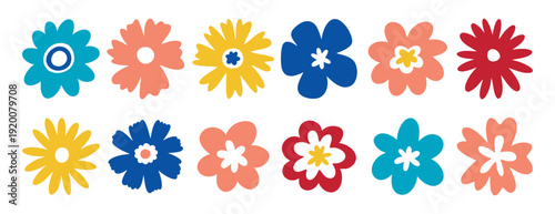 Collection cute pastel colored silhouettes Flower icon, Abstract botanical flower set. vector botany floral design, hand drawn. Suitable for stickers, logos, posters, packaging and printable projects.