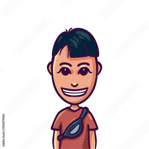 Happy boy cartoon character with sling bag