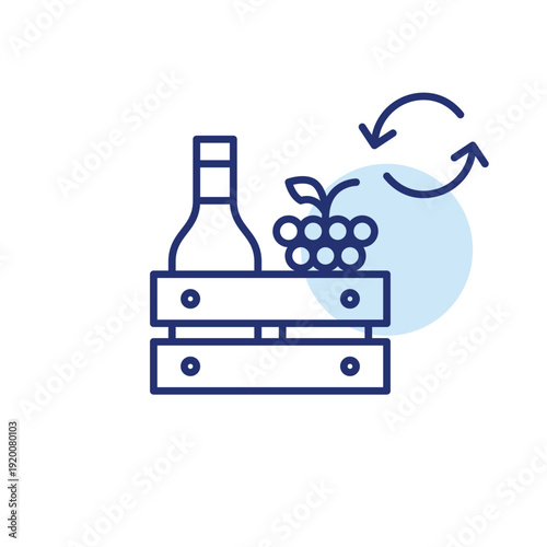Sustainable wine in a crate and recycling arrows. Alcohol menu refresh, beverage renewal. Storage shelf life. Pixel perfect, editable stroke vector icon