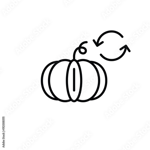 Pumpkin and renew arrows. Fresh sustainable groceries. Shelf life checked, eco-friendly farming. Pixel perfect, editable stroke vector icon
