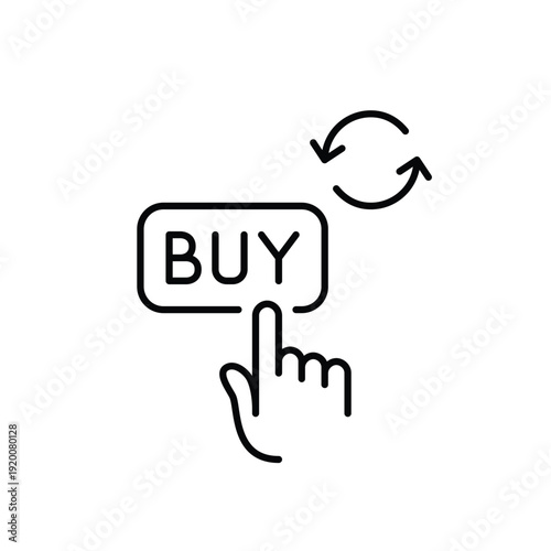 Finger clicking on buy button and renew arrows. Shopping basket update. Pixel perfect, editable stroke vector icon