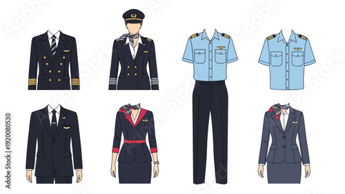 Collection of various military uniforms displayed against a plain white background from a frontal viewpoint