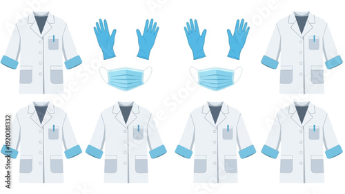 Collection of Medical Protective Equipment including Lab Coats, Gloves, and Masks arranged neatly for Healthcare Professionals