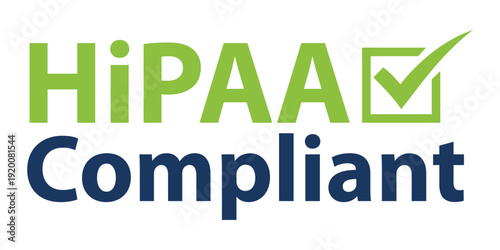 HIPAA Compliant Medical Data Security Logo Design with Green Checkmark Icon for Healthcare Privacy, Patient Confidentiality, and Regulatory Standards