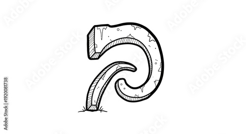 A black and white illustration of a hook with a curved design