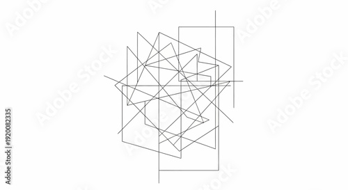 A complex geometric abstract art piece with intersecting lines and shapes