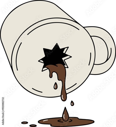Coffee Mug with Hole in Bottom Leaking Liquid Emotional Burnout Concept