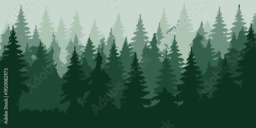 Layered conifer forest vector in shades of green