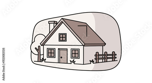 Charming Hand Drawn House with Chimney and Windows.