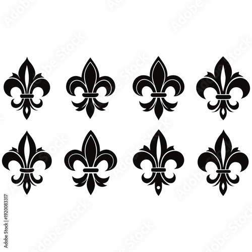 Set of Fleur De on different style silhouette mardi gras clipart vector design 