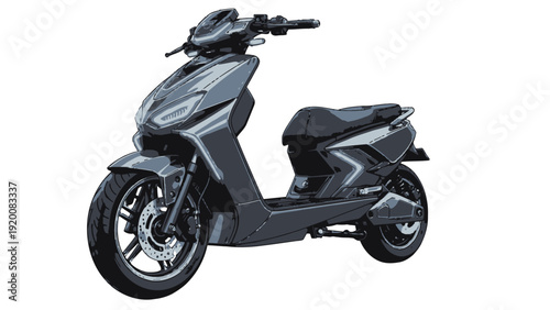 A sleek gray scooter viewed from the side on a clean white background showcasing its modern design and sporty features