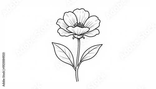 Hand-drawn flower illustration with leaves on white background  