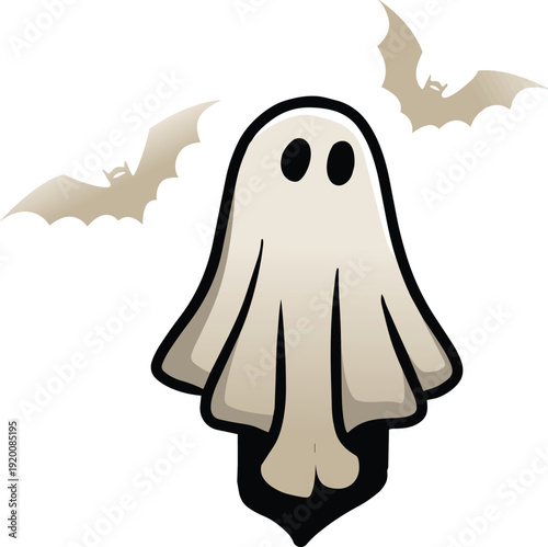Scary flying white ghost with bats Halloween vector