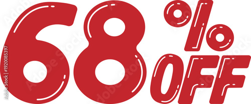 3D red 68 percent off sale discount text vector