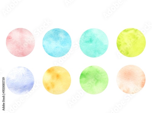 水彩　にじみ　パステルカラー　丸　セット
