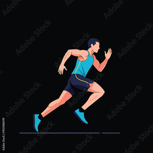 Man running fast in a race with determination.