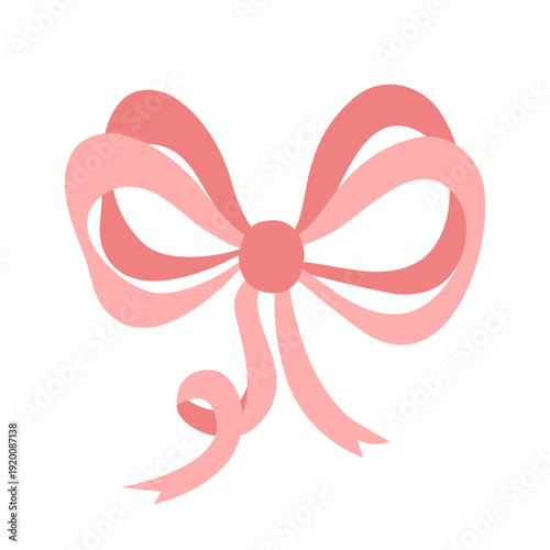 Pink, beautifully tied bow. Accessory for girl, isolated on white background. Satin ribbon tied in bow, clip art, vector element