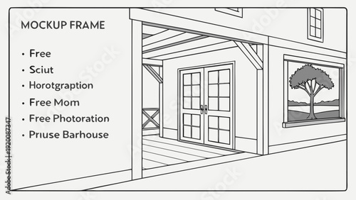 Architectural Mockup Frame with Double Doors and Tree Window.