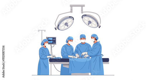 Surgeons performing operation in a hospital operating theater.