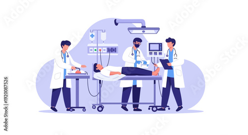 Medical professionals attending to a patient in a hospital setting.