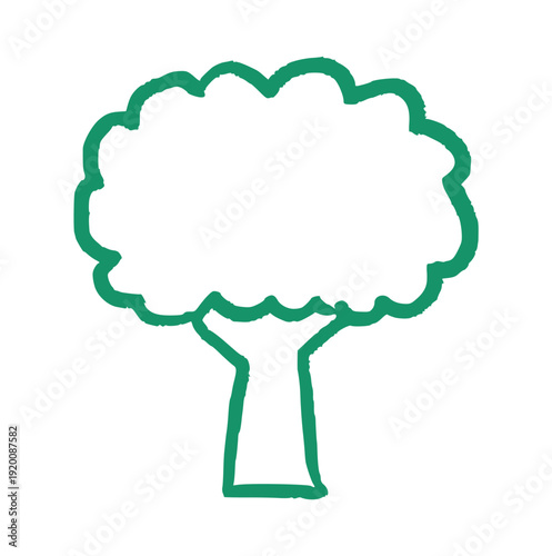 tree icon, hand drawn for nature growth, reforestation, or eco concept, crayon wax doodle, rough texture element