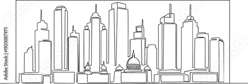 Continuous one line drawing of Melbourne Australia city skyline with skyscrapers for travel and tourism concept