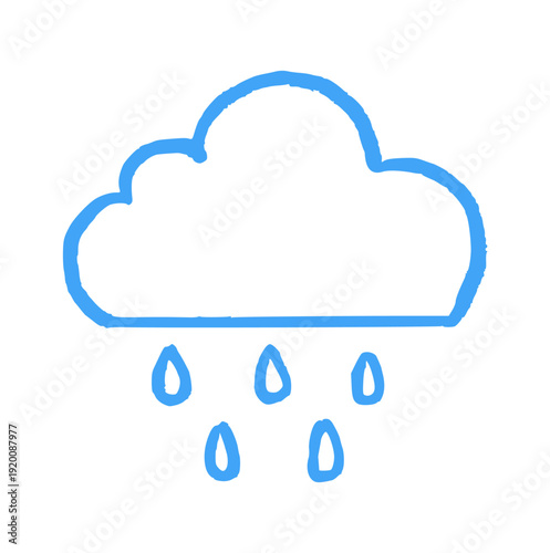 rain cloud blue hand drawn doodle with rough texture, weather element perfect for raining, storm, climate, water, and seasonal forecast concept