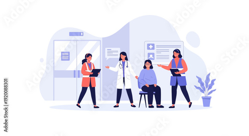 Medical professionals interacting with patients in a healthcare setting.