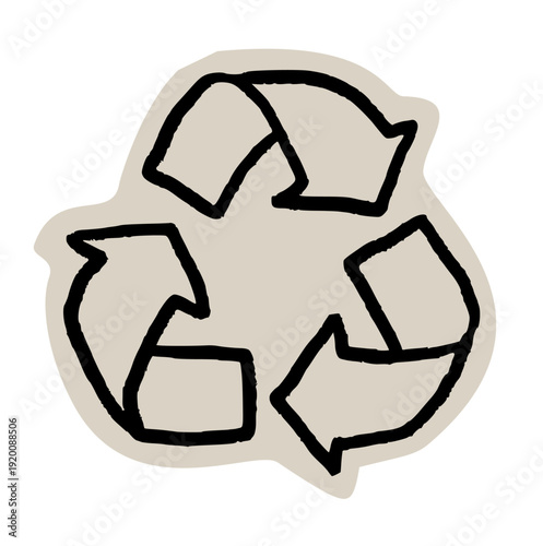 Recycle symbol scrapbook, doodle, sticker, collage, icon: hand drawn illustration of universal recycling sign for eco, waste