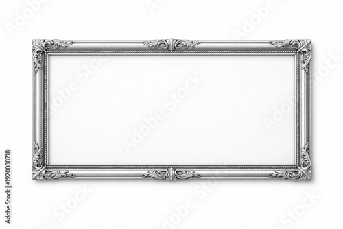 silver frame on a white background close-up, no inscriptions, empty space for text, template, photo background, banner, layout, advertising