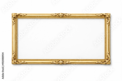 gold frame on a white background close-up, no inscriptions, empty space for text, template, photo background, banner, layout, advertising