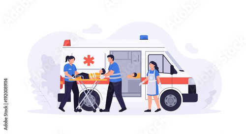 Medical emergency responders transporting a patient to an ambulance.