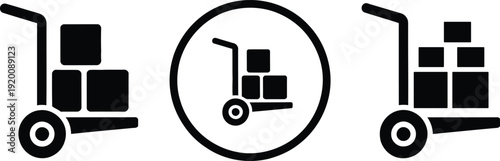 Icon of a row of three dollies with boxes