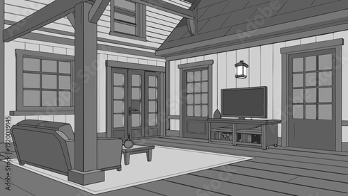 Cozy Living Room Interior Design Sketch 1.