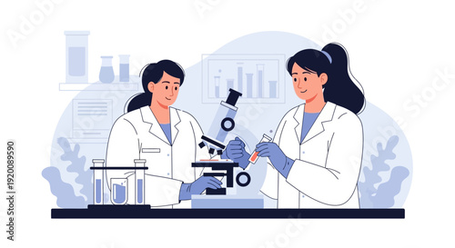 Two female scientists working together in a laboratory setting.